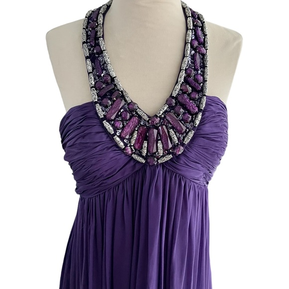 JOVANI PURPLE SILK FORMAL LONG DRESS GOWN BEADED NECKLINE 8 - Picture 3 of 11